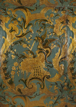 Rokoko-Kabinett aus Goldledertapeten mit wasserspeienden Drachen