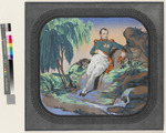 Supraporte mit Napoleon I. an Steinformation lehnend