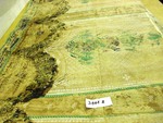 Draperiebordüre mit Blumendekor, Kornähren und weißem Ornamentdekor