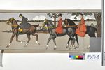 Bordüre, "Frise Chasse", Reiterszene, Landschaft, Pferdewagen